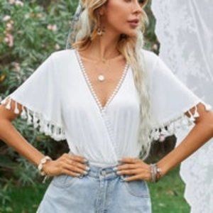 White Fringed Bodysuit